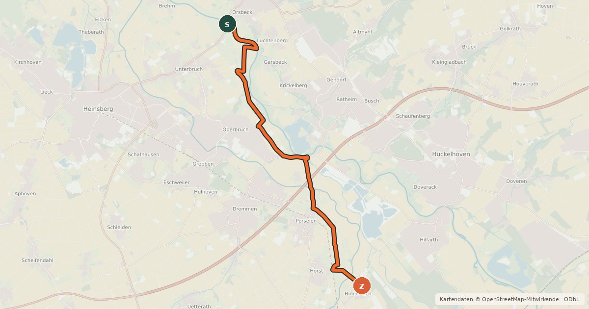 Kartenübersicht der Radroute NiederRheinroute-V079