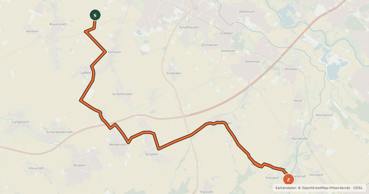 Kartenübersicht der Radroute NiederRheinroute-V080