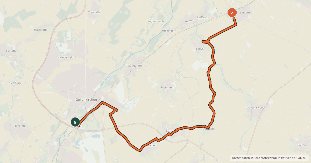 Kartenübersicht der Radroute NiederRheinroute-V082