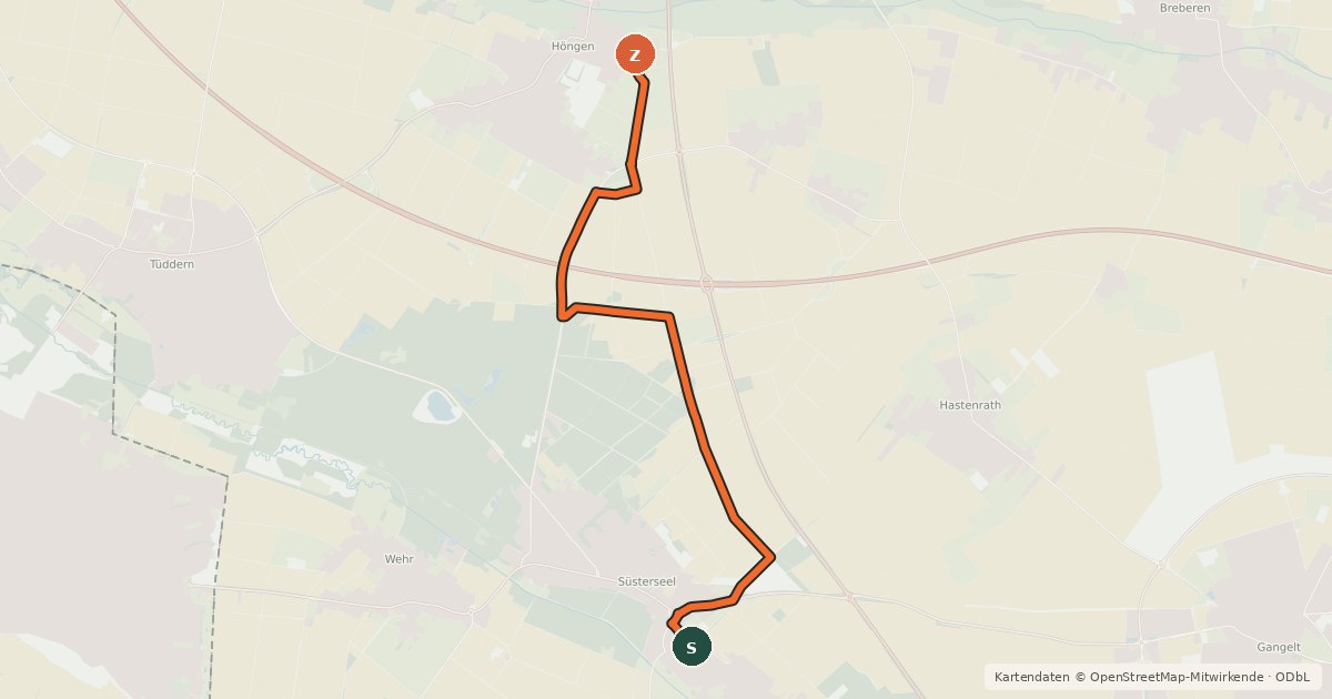 Kartenübersicht der Radroute NiederRheinroute-V086