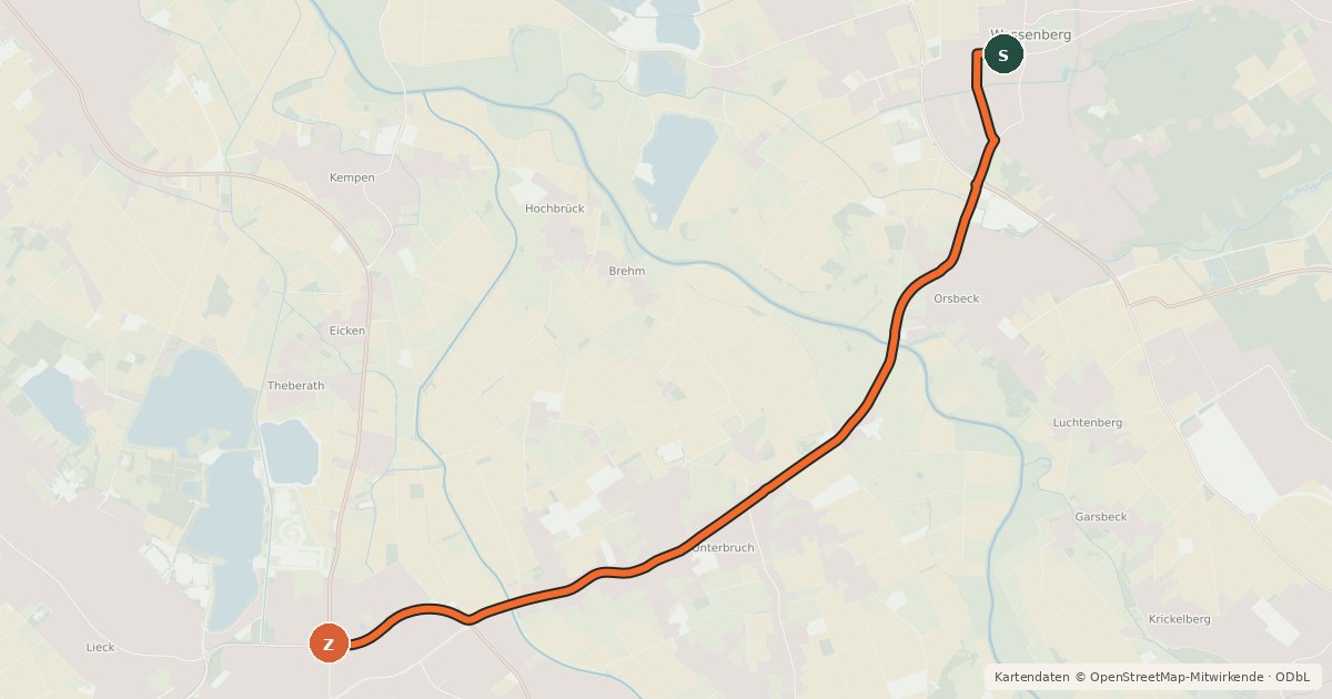 Kartenübersicht der Radroute NiederRheinroute-V088