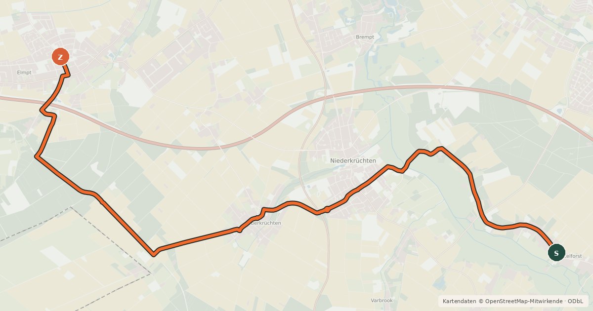 Kartenübersicht der Radroute NiederRheinroute-V089