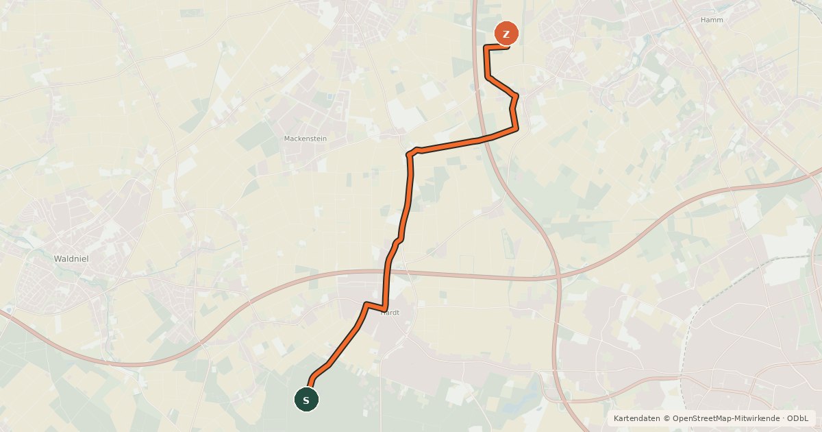 Kartenübersicht der Radroute NiederRheinroute-V091