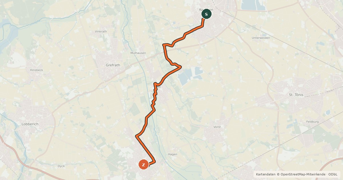 Kartenübersicht der Radroute NiederRheinroute-V094