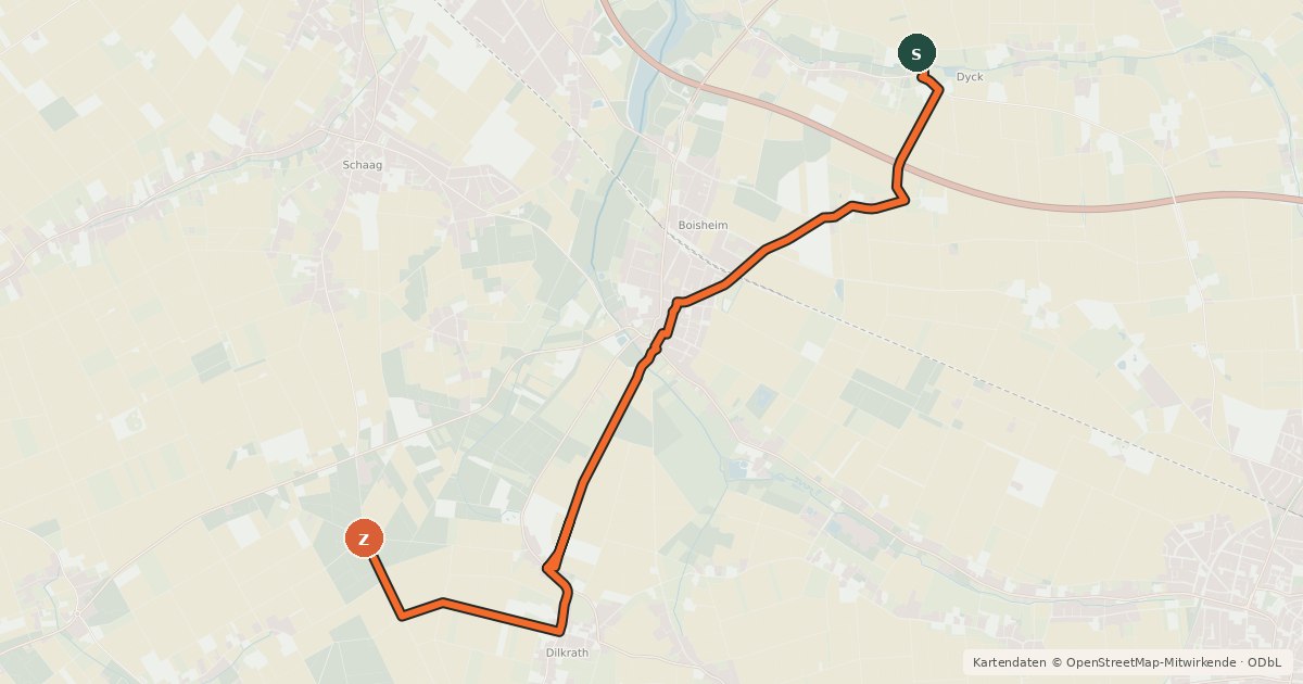 Kartenübersicht der Radroute NiederRheinroute-V095