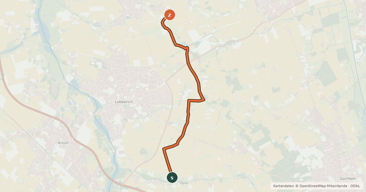 Kartenübersicht der Radroute NiederRheinroute-V096