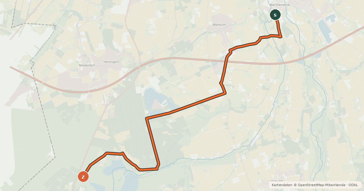 Kartenübersicht der Radroute NiederRheinroute-V099