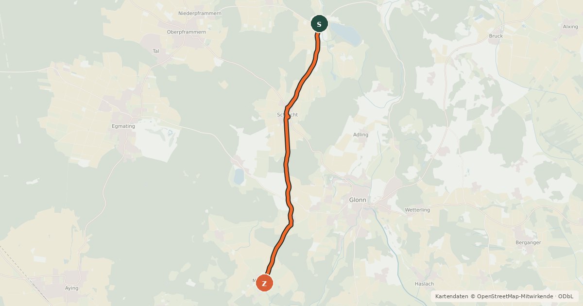 Kartenübersicht der Radroute Niederseeon - Münster