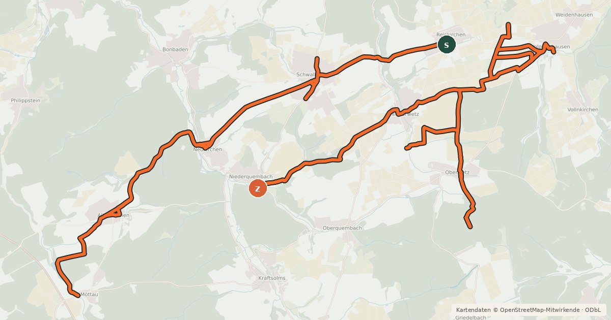 Kartenübersicht der Radroute Niederwetz - Oberwetz - Altenkirchen - Möttau