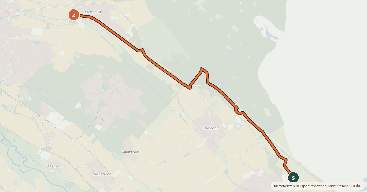 Kartenübersicht der Radroute Niederzier (94) - Jülich (95)