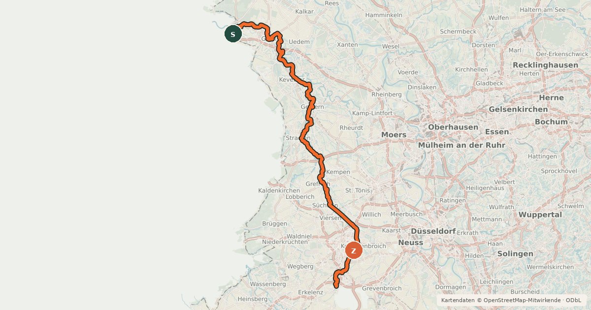 Kartenübersicht der Radroute Niers-Radwanderweg