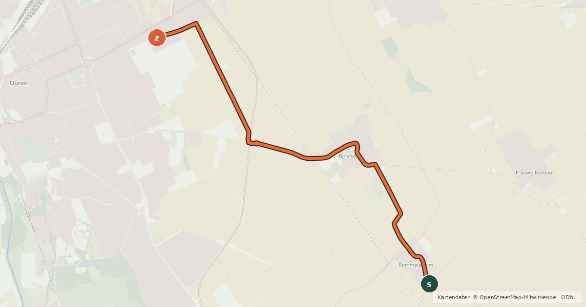 Kartenübersicht der Radroute Nörvenich (84) - Düren (85)