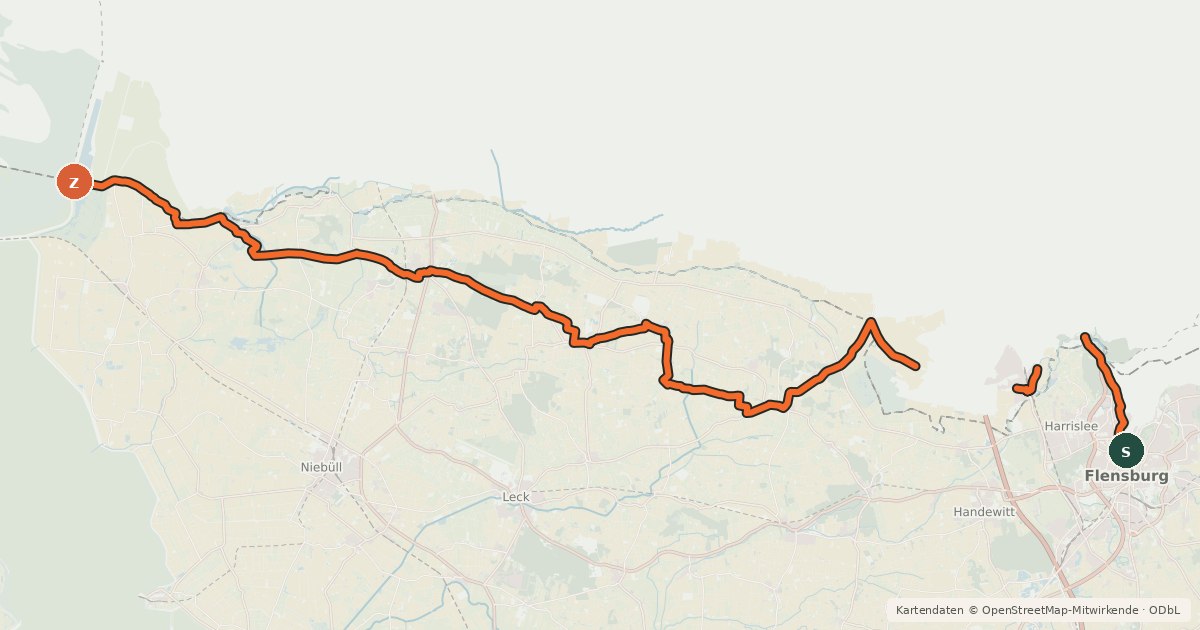 Kartenübersicht der Radroute Nord-Ostsee-Radweg