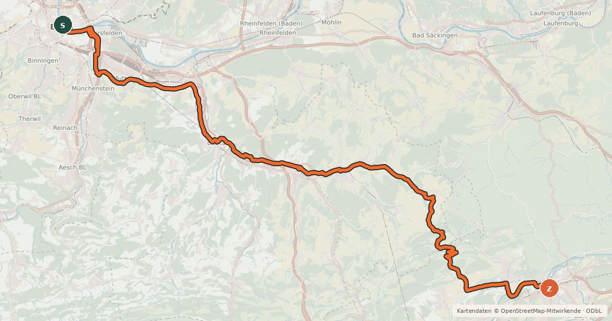 Kartenübersicht der Radroute Nord-Süd-Route