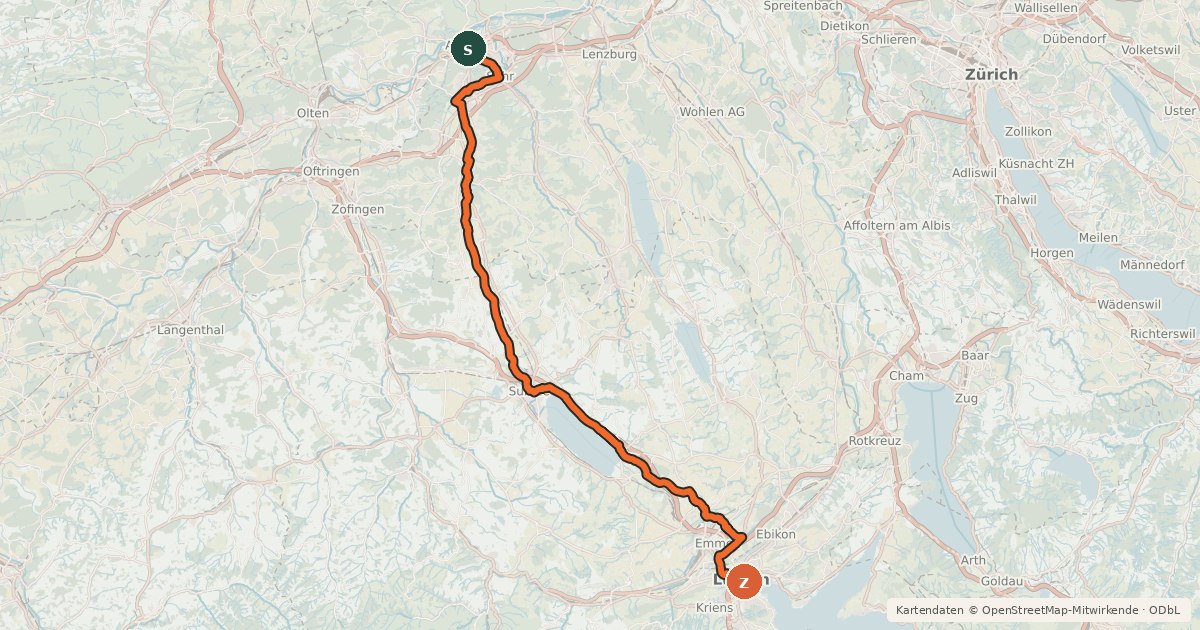 Kartenübersicht der Radroute Nord-Süd-Route