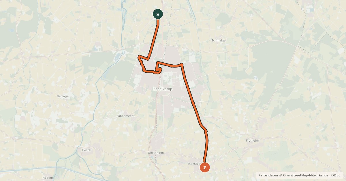 Kartenübersicht der Radroute Nord-Süd-Route