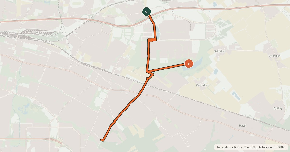 Kartenübersicht der Radroute Nord-Süd-Verbindung Messestadt Riem