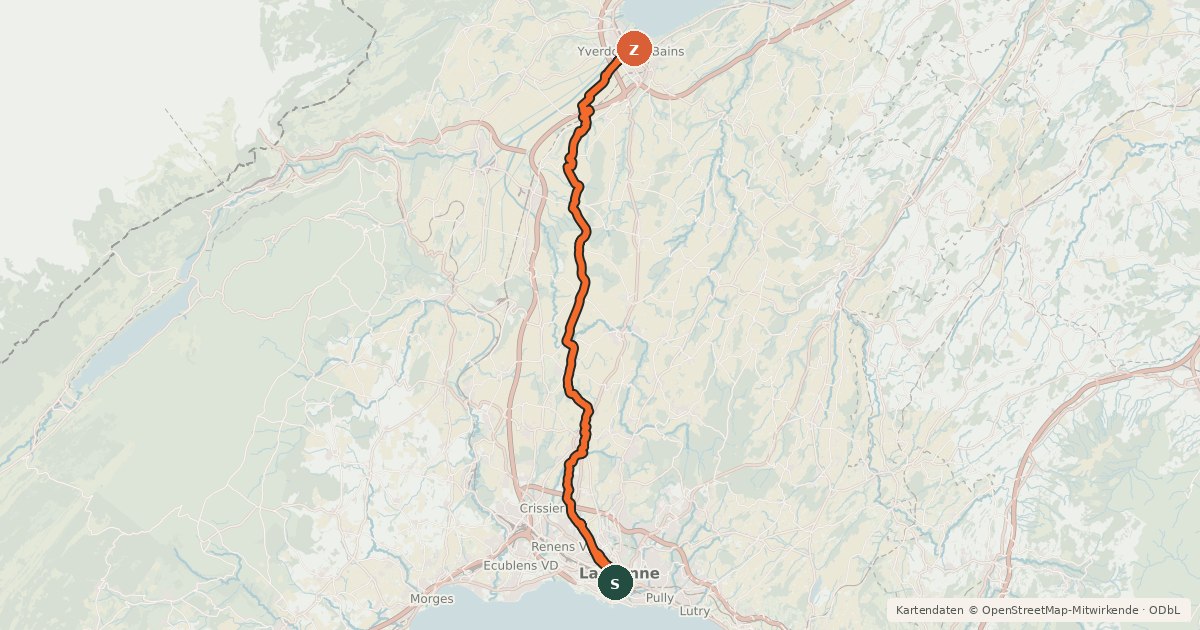 Kartenübersicht der Radroute Nord Vaudois - Jura