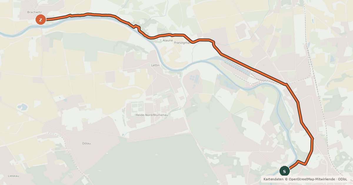 Kartenübersicht der Radroute Nordbad Brachwitz Saaleradwegverbindung