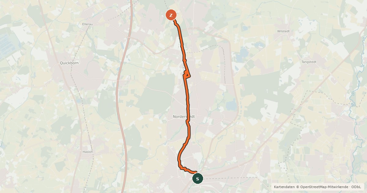 Kartenübersicht der Radroute Norderstedt Veloroute 1