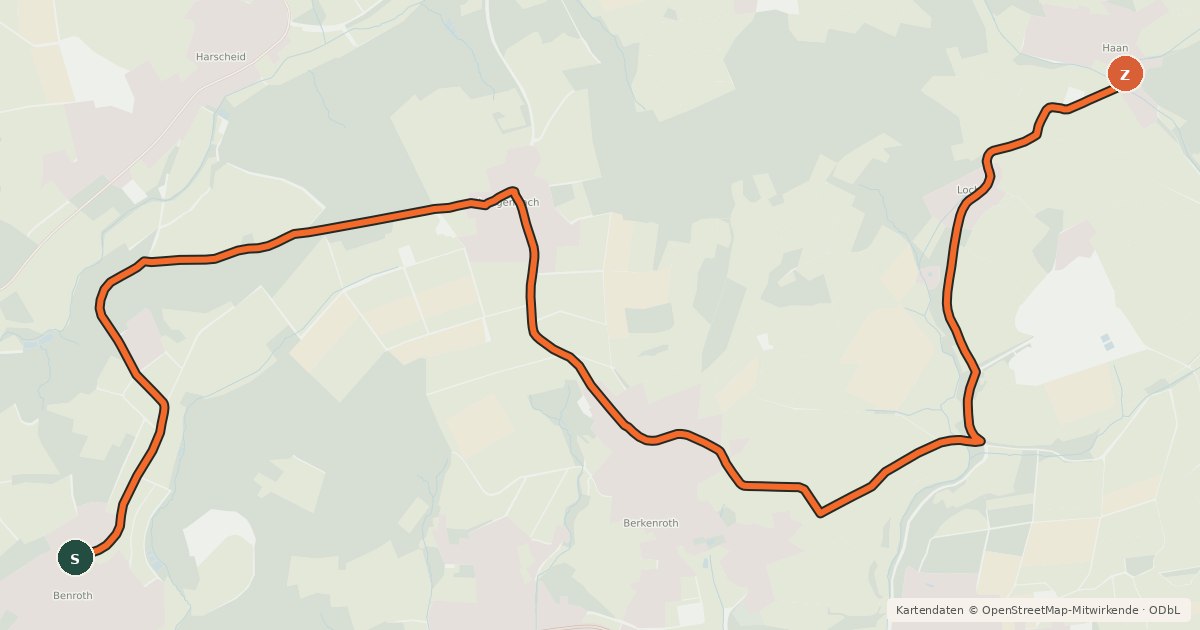 Kartenübersicht der Radroute Nümbrecht (12) - Nümbrecht (13)