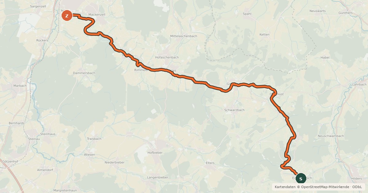 Kartenübersicht der Radroute Nüsttal Radweg