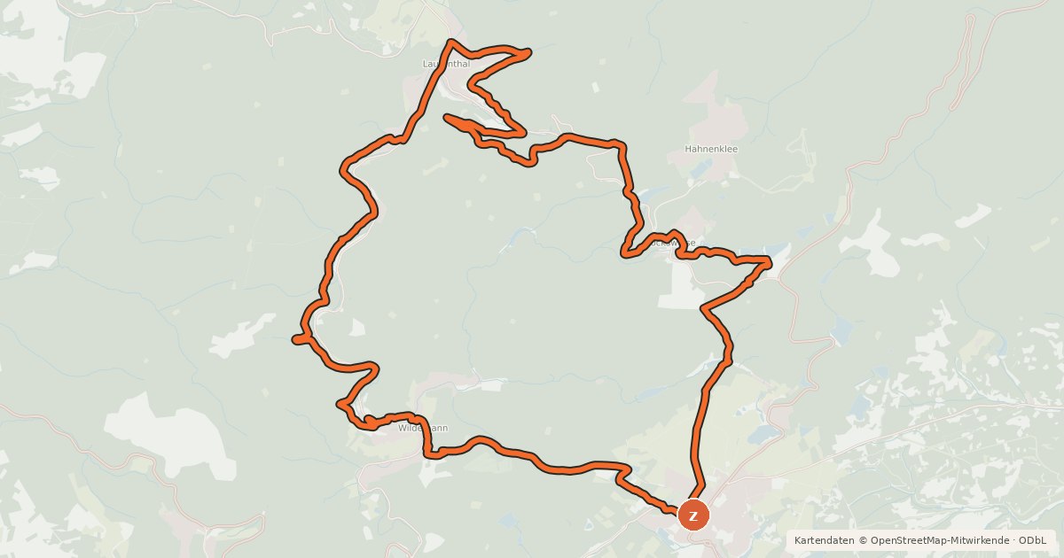 Kartenübersicht der Radroute O1 (Wild Man's-Trail)