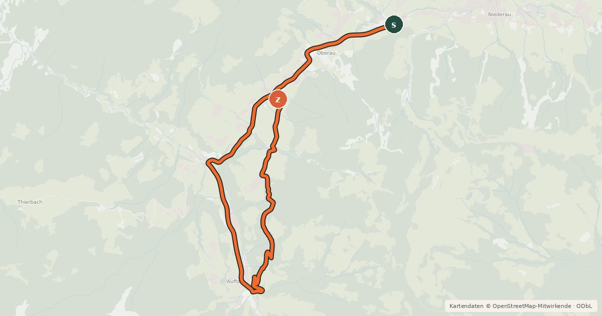 Kartenübersicht der Radroute Oberau-Auffach Runde