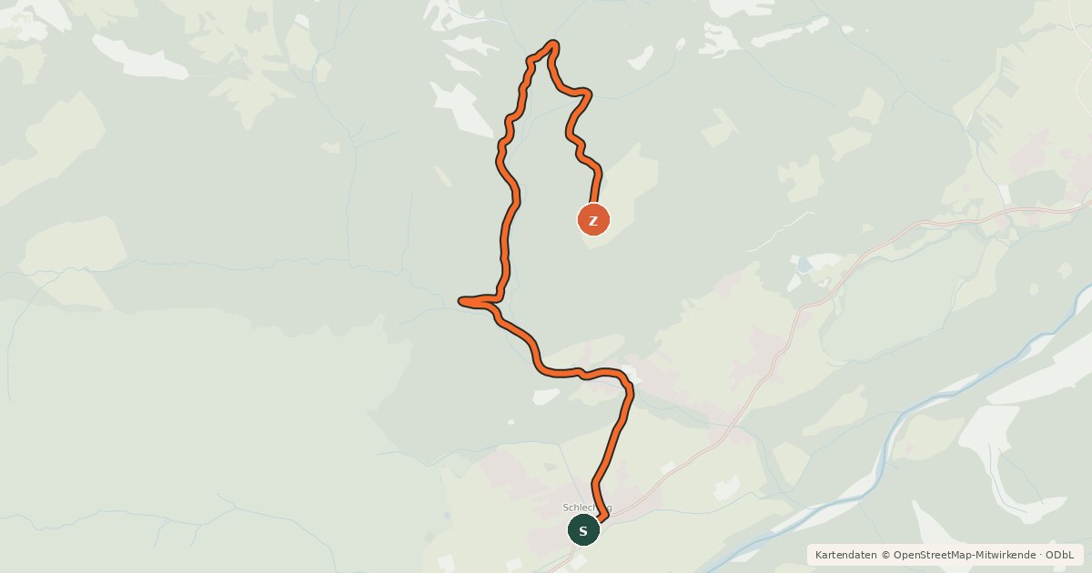 Kartenübersicht der Radroute Oberauerbrunstalm