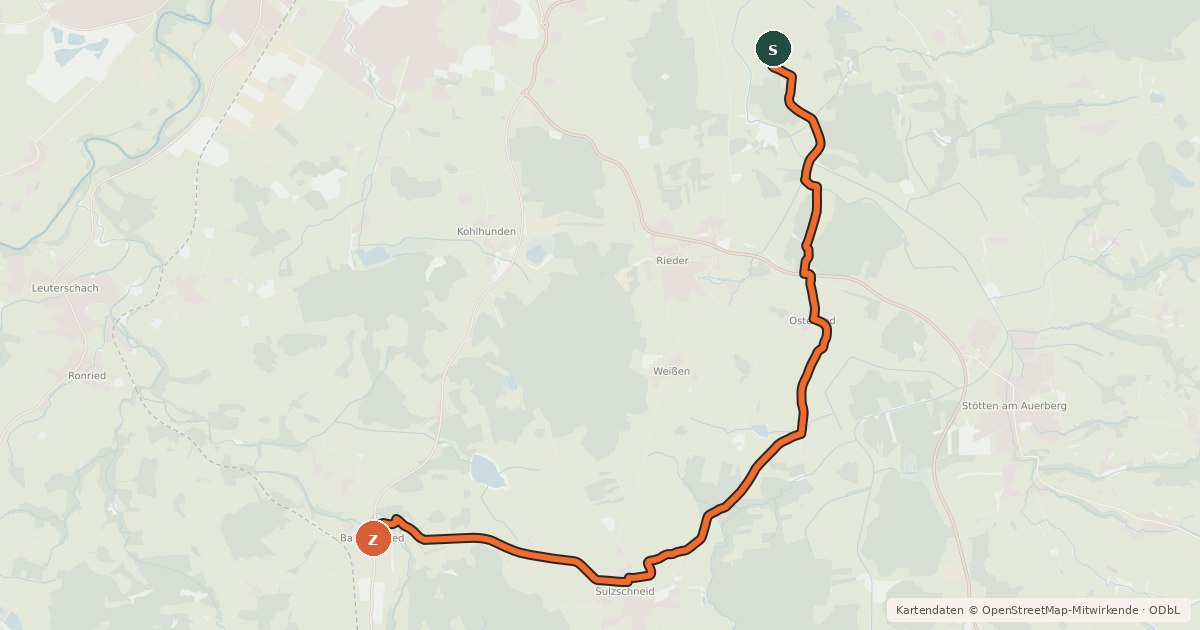 Kartenübersicht der Radroute Oberdorfer Radlrunde