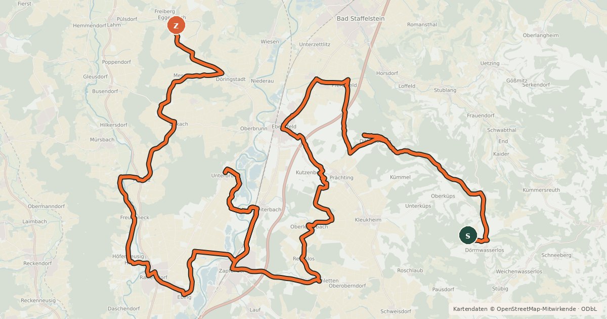 Kartenübersicht der Radroute Oberfränkische Marientour - Etappe 2