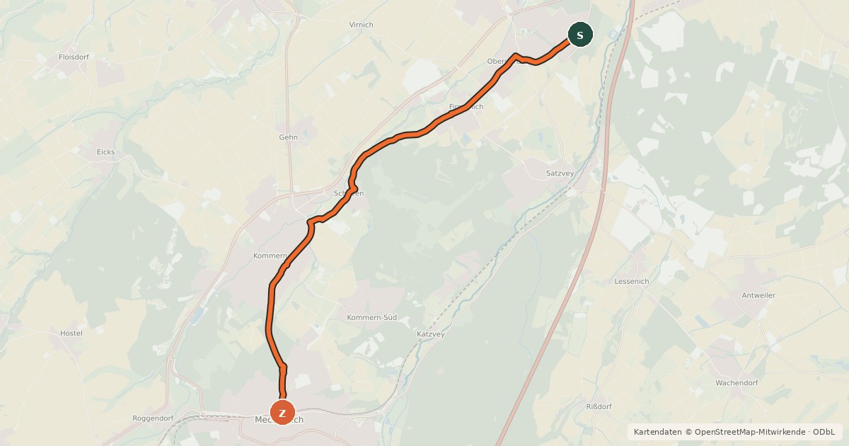 Kartenübersicht der Radroute Obergartzem (03) - Mechernich (87)