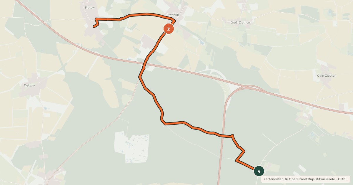 Kartenübersicht der Radroute Oberkrämer (20) - Kremmen (35)