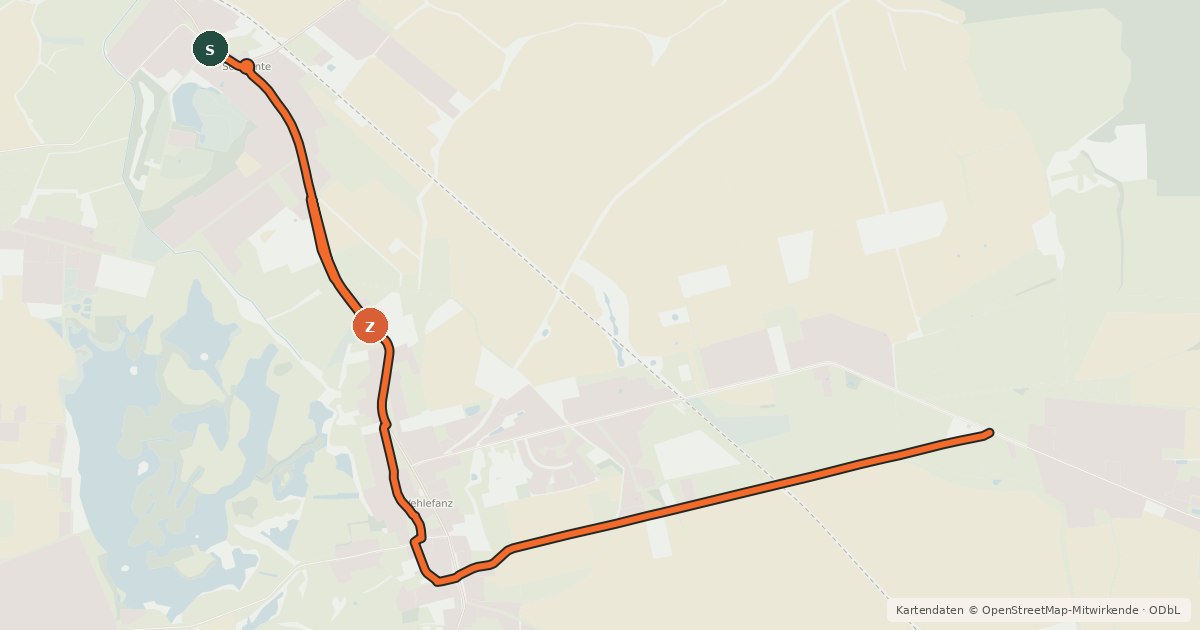Kartenübersicht der Radroute Oberkrämer (22) - Oberkrämer (25)