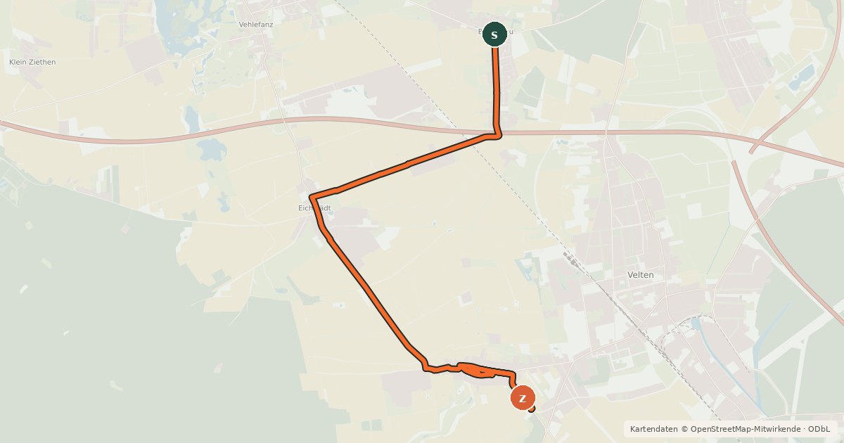 Kartenübersicht der Radroute Oberkrämer (26) - Oberkrämer (27)
