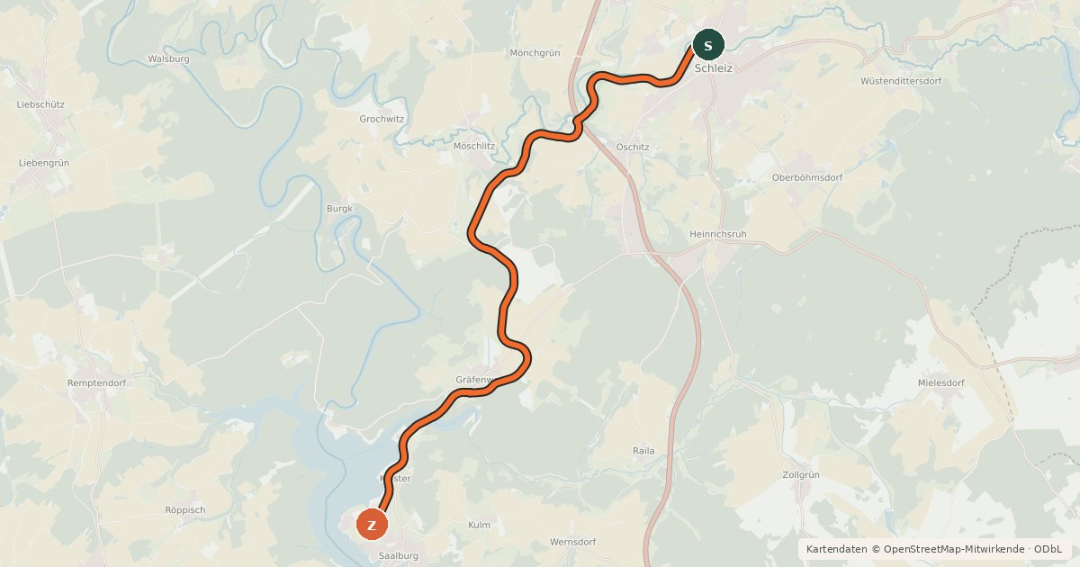 Kartenübersicht der Radroute Oberlandradweg