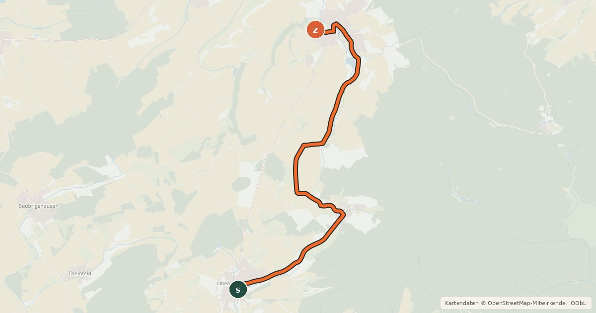 Kartenübersicht der Radroute Oberlauringen - Sulzfeld Nordwest