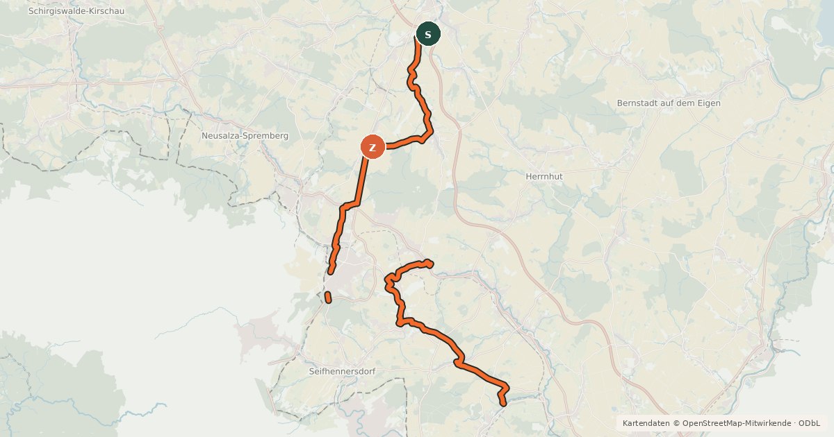 Kartenübersicht der Radroute Oberlausitzer Umgebindehäuser Radweg