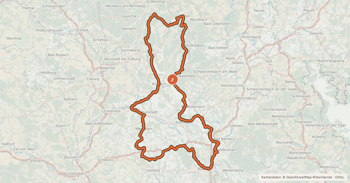 Kartenübersicht der Radroute Obermain-Frankenwald-Tour
