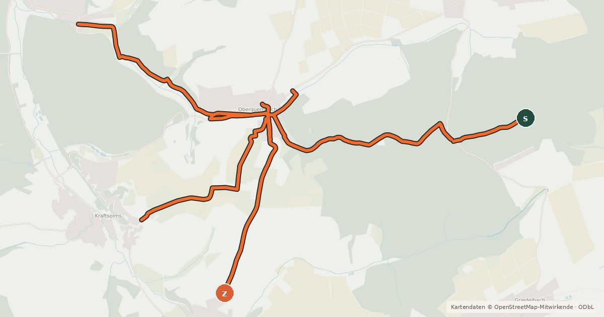 Kartenübersicht der Radroute Oberquembach