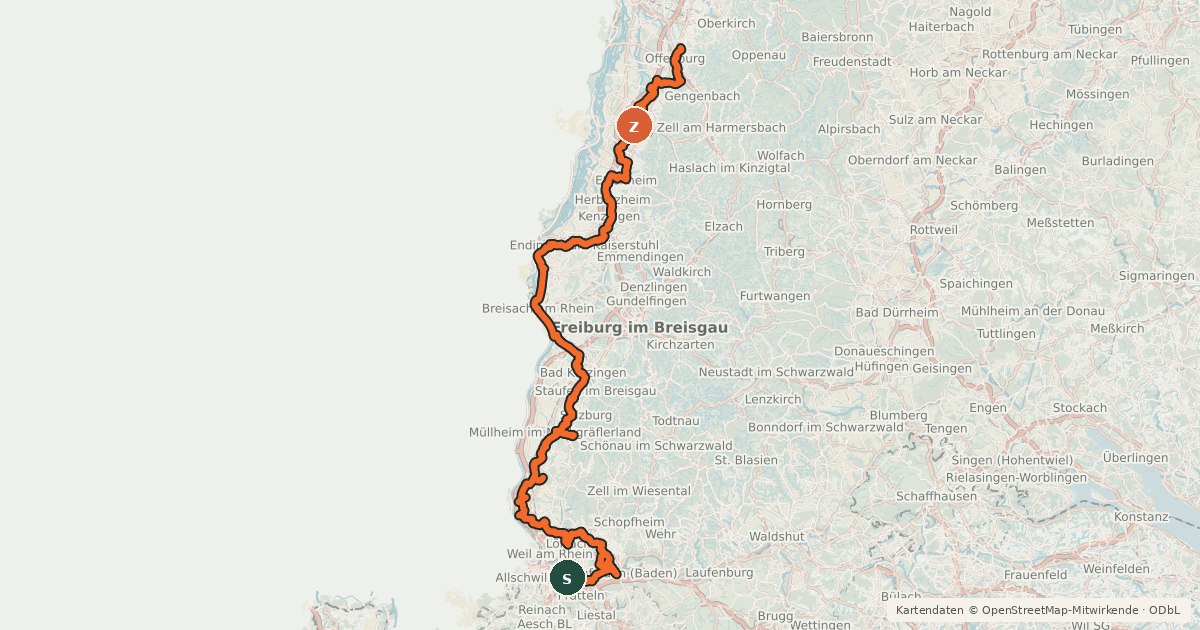 Kartenübersicht der Radroute Oberrhein Römerradweg