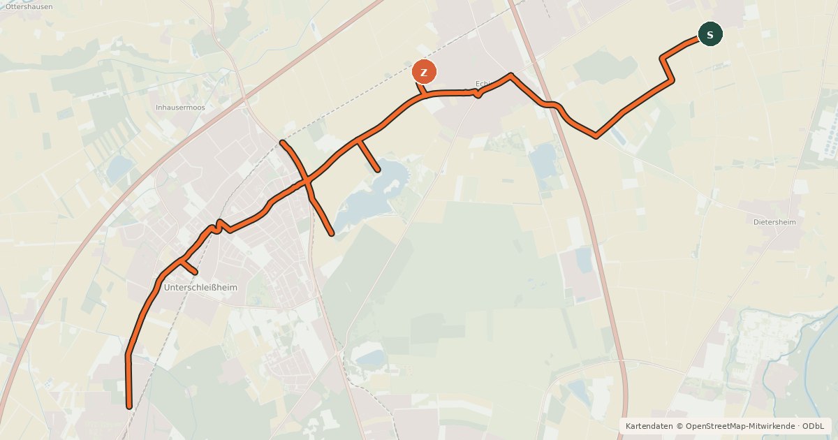 Kartenübersicht der Radroute Oberschleißheim-Neufahrn