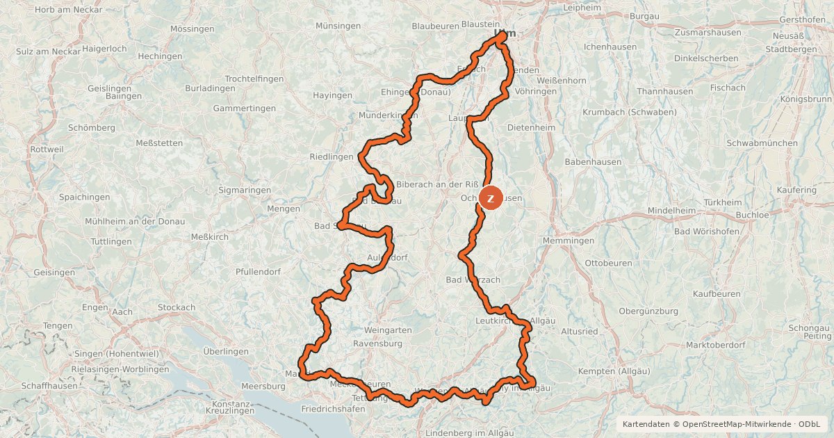 Kartenübersicht der Radroute Oberschwaben-Allgäu-Radweg