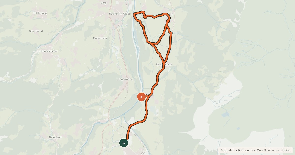Kartenübersicht der Radroute Oberstdorf - Schöllang