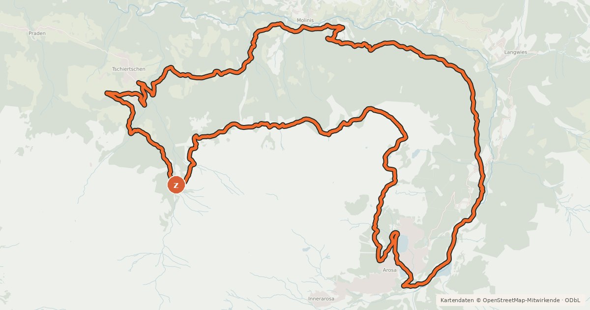Kartenübersicht der Radroute Ochsenalp–Tschiertschen