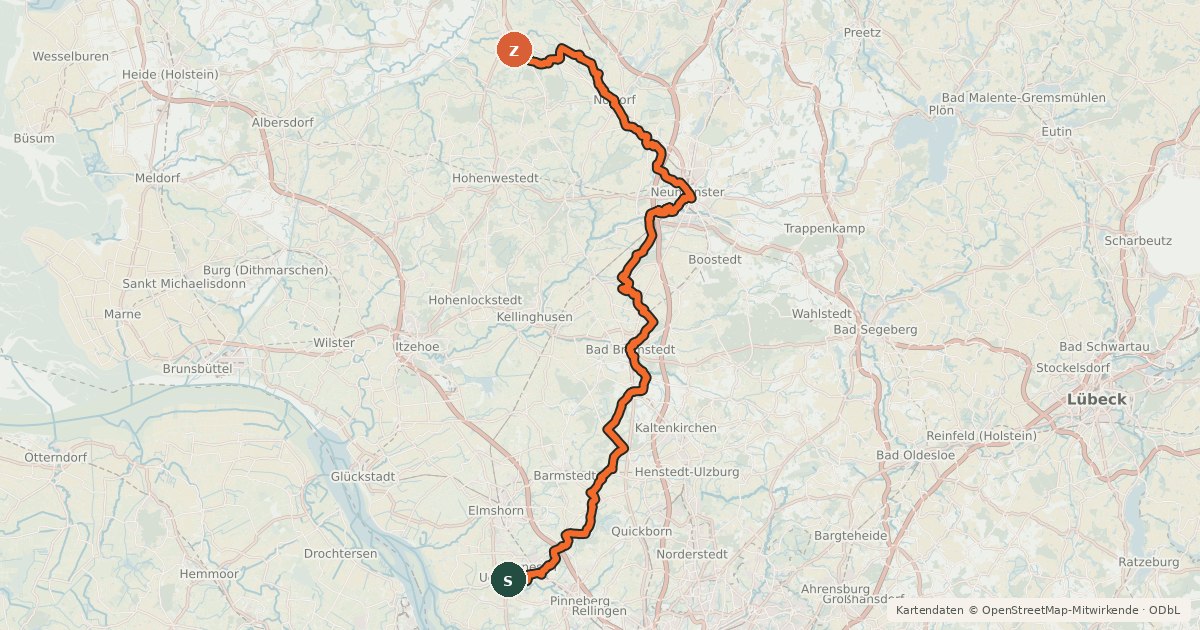 Kartenübersicht der Radroute Ochsenweg