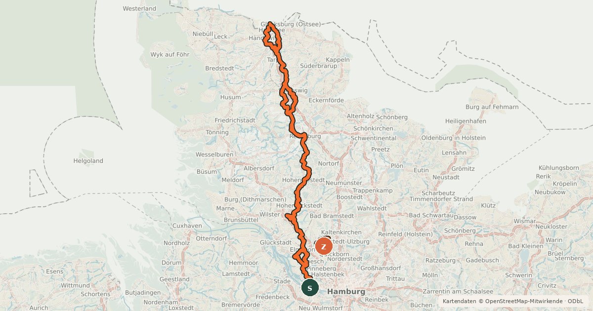 Kartenübersicht der Radroute Ochsenweg