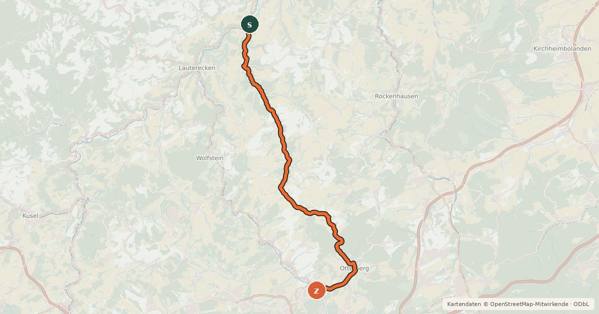 Kartenübersicht der Radroute Odenbachtal-Radweg