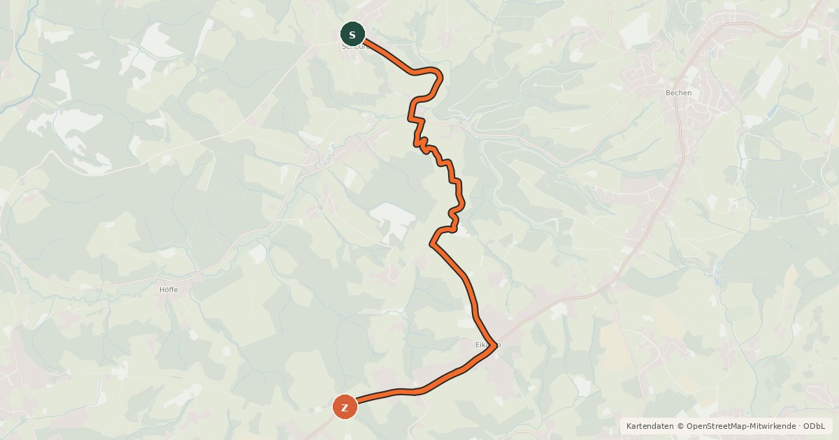 Kartenübersicht der Radroute Odenthal (67) - Bergisch Gladbach (68)