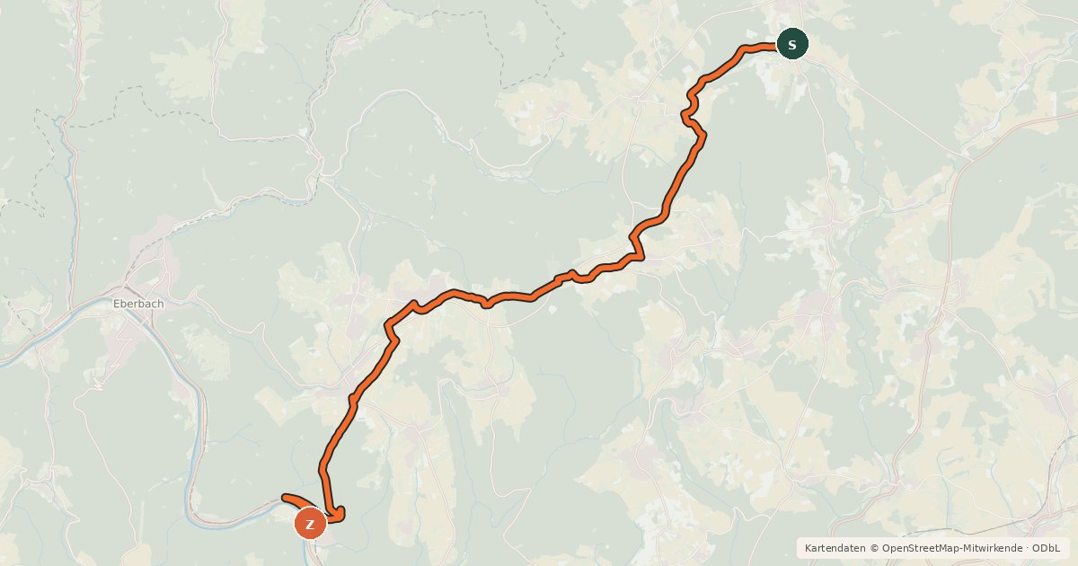 Kartenübersicht der Radroute Odenwald-Madonnen-Weg Westroute